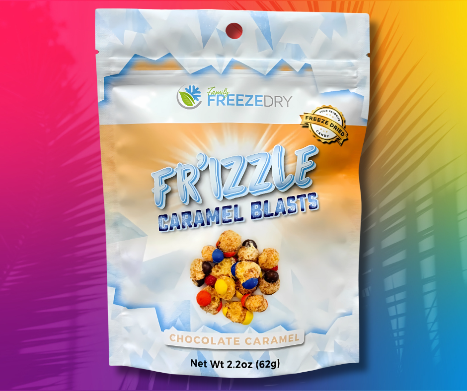 Frizzle’s Caramel Blasts deliver sweet, creamy caramel and crunch in every bite. Freeze-dried for an irresistible texture and bold flavor—fun, colorful, and seriously snackable.
